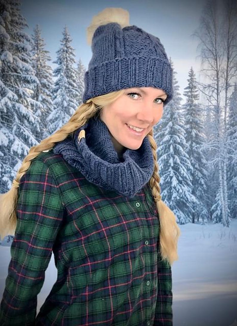 Nightingale Forest Hat and Cowl Knitting Pattern: Tree Cable Knit Beanie with Folded Brim (PDF Pattern) image 1