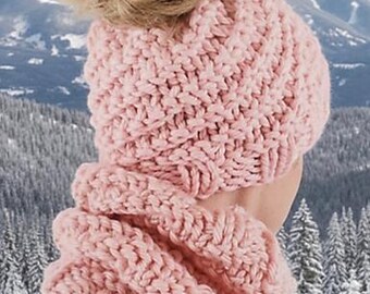 Snow Bunny Spiral Stitch Bun Beanie and Cowl Knitting Pattern (Digital Download)
