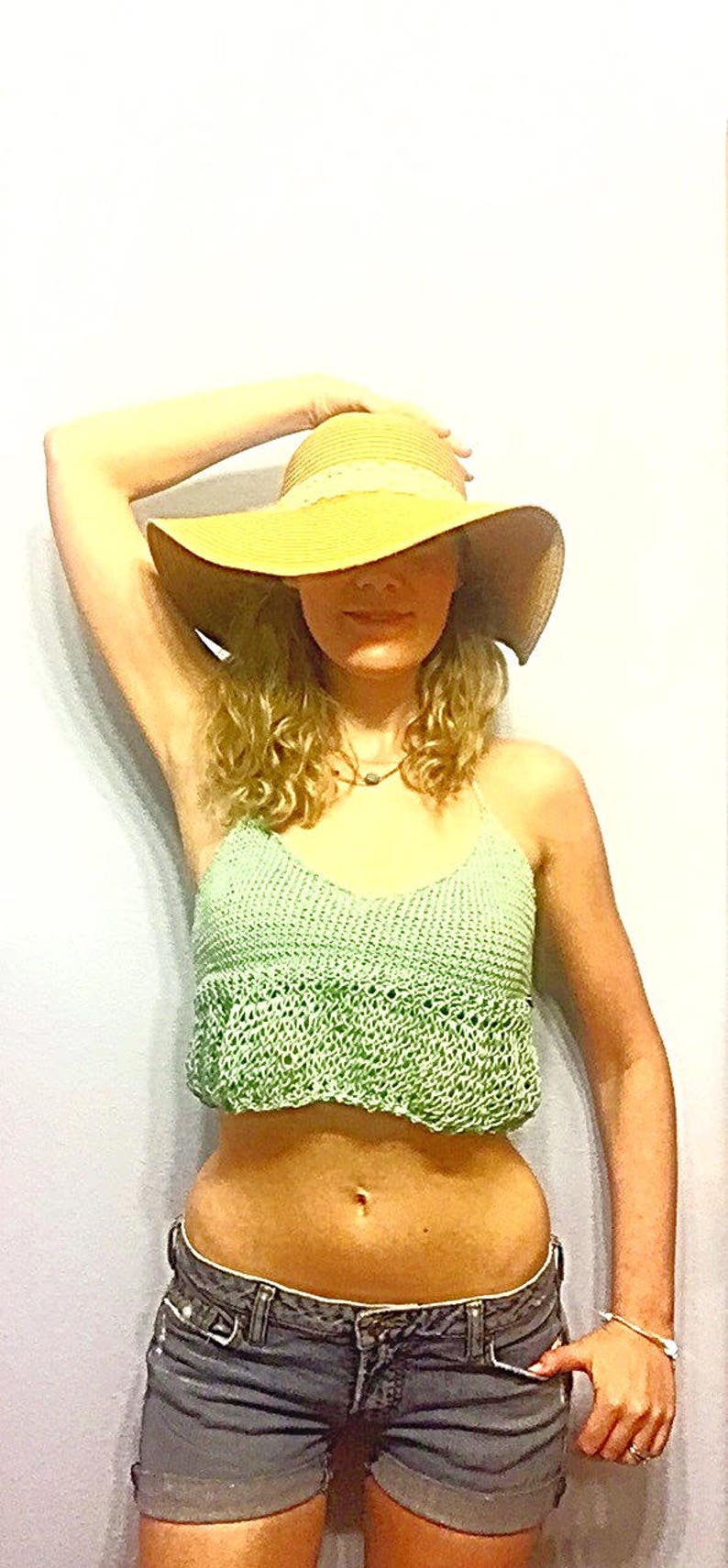 Boho Top Bralette Crop Top Bikini Top Cotton Knit PATTERN: Romantic Ruffle Halter Bralette Intermediate Knitting Pattern Halter Top