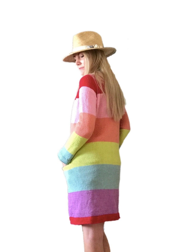 KNITTING PATTERN: In The Clouds Cotton Cardi, Cardigan Knit Pattern, Summer Sweater with Pockets Worsted Weight Knit, Rainbow Stripe image 5