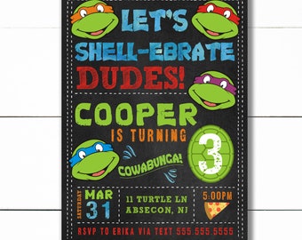 Ninja Turtle Invitation, Ninja Turtles Party, TMNT invitation, Teenage Mutant Ninja Turtle invitations, TMNT Birthday Invitation