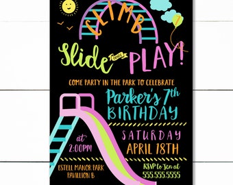 Playground Invitation, Backyard Party, Park Birthday, Girl Birthday park invitation, playground park birthday, outdoor birthday invite