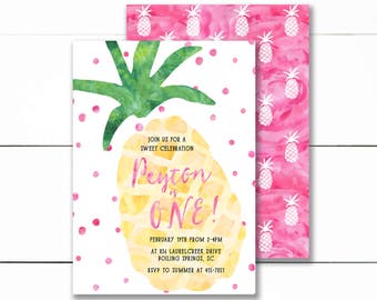 Pineapple Birthday Party Invitation, Pineapple Party, Tropical Luau Birthday Party, Hawaiian Birthday Party- PRINTABLE/DIY MATCHING back