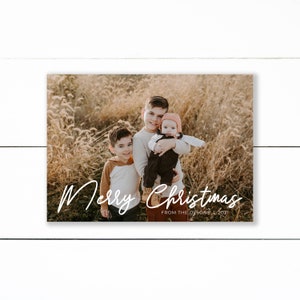 Guión moderno Tarjeta de vacaciones, tarjeta de Navidad de guión de caligrafía simple, tarjeta de foto de feliz navidad
