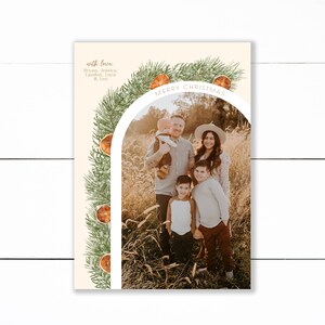 Boho Arch Christmas Card archivo digital, boho greenery arch Holiday Photo Card, boho arch dried orange photo holiday card