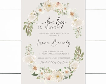 Baby in Bloom Shower Invitation, baby in bloom shower invite, baby girl floral shower invitation