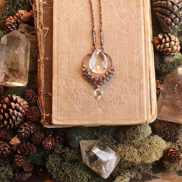 la LUZ // crystal quartz, smoky quartz and copper necklace