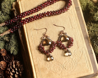 ESPÍRITU collection  // smoky quartz and garnet copper earrings