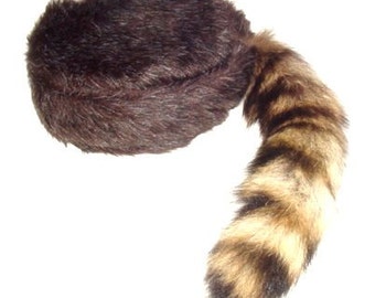 Gorro de mapache de cola marrón, estilo Davy Crockett