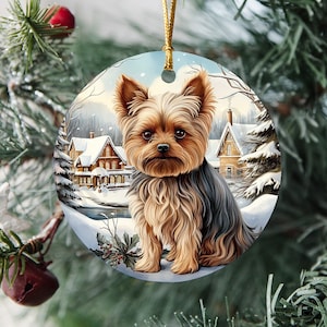 Yorkshire Terrier Winter Scene - Ceramic Christmas Ornament