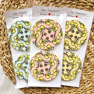 Sottobicchieri in ceramica per auto, set da 2 - Limonata - Accessori per auto - Auto carina - Decorazioni per auto