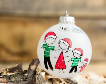 Personalized Family Christmas Ornament (Up to 10 Family members) - Santa Hats