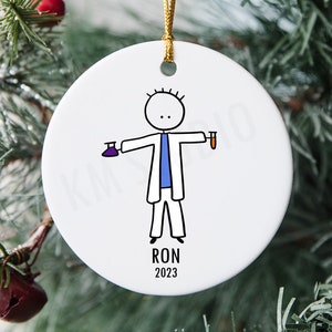 Chemist/Chemistry/Science Teacher Stick Figure - Personalized Ceramic Christmas Ornament