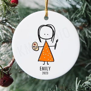 Artist/Painter Stick Figure - Personalized Ceramic Christmas Ornament