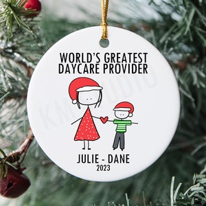 World&#39;s Greatest Daycare Provider/Babysitter/Nanny Stick Figure - Personalized Ceramic Christmas Ornament