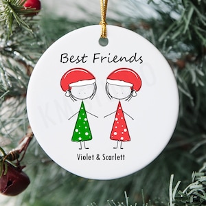 Best Friends Stick Figure - Personalized Ceramic Christmas Ornament