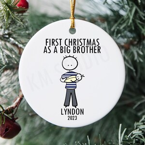 First Christmas as a Big Brother/Big Sister Stick Figure - Personalized Ceramic Christmas Ornament