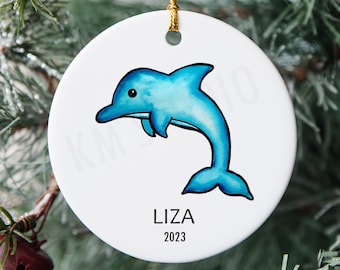 Watercolor Dolphin - Ceramic Christmas Ornament