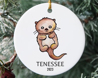 Seeotter-Aquarell – Keramik-Weihnachtsschmuck