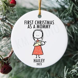 First Christmas as Mommy/Daddy Stick Figure - Personalized Ceramic Christmas Ornament