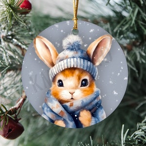 Winter Wonderland Bunny - Ceramic Christmas Ornament