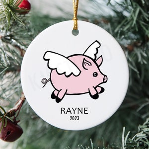When Pigs Fly - Pig with Wings - Pig in Heaven - Ceramic Christmas Ornament