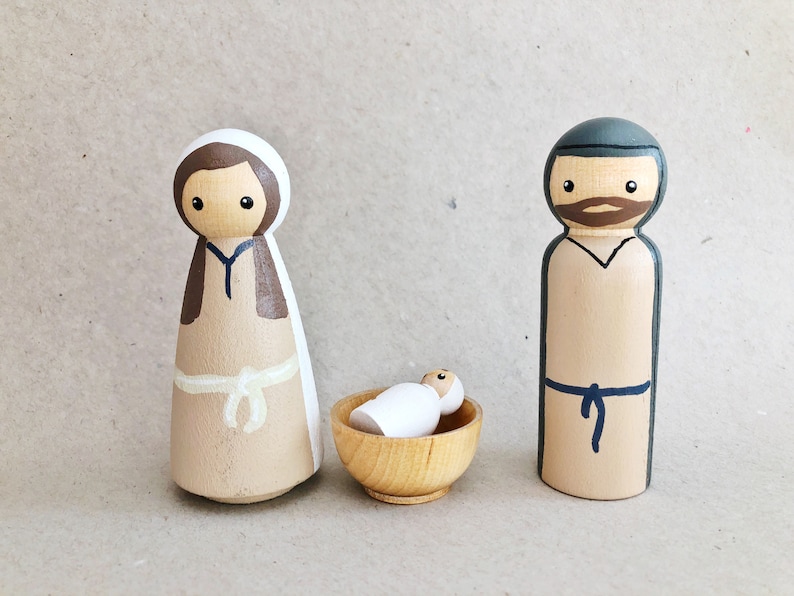 Wooden Peg Doll Nativity Set - Gold and Neutral - Etsy