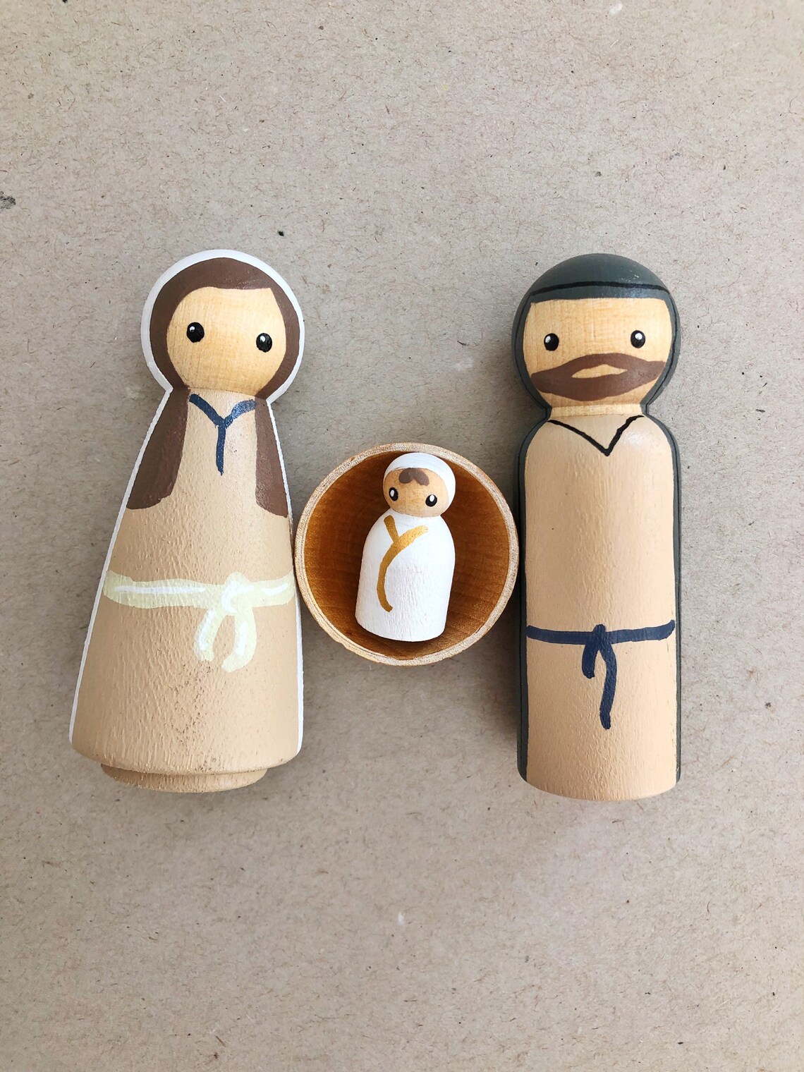 Wooden Peg Doll Nativity Set - Gold and Neutral - Etsy