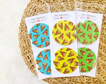 Ceramic Car Coasters, Set of 2 - Pizza Slices - Car Accessories - Cute Car - Car Decor