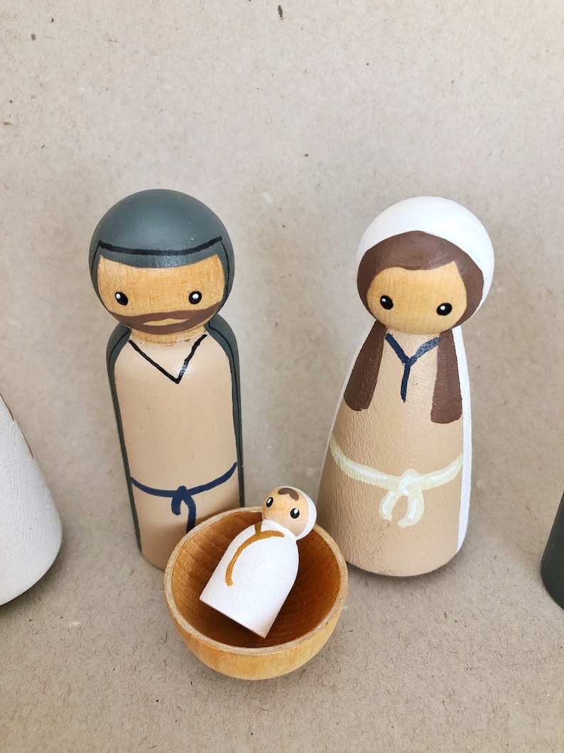 Wooden Peg Doll Nativity Set - Gold and Neutral - Etsy