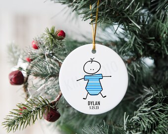 Baby Boy/Baby Girl Stick Figure - Personalized Ceramic Christmas Ornament