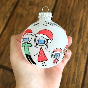 Personalized Family Christmas Ornament Up to 10 Family members Santa Hats and Masks image 1