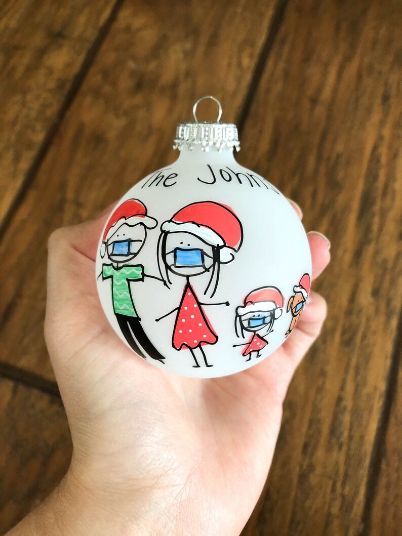 Personalized Family Christmas Ornament Up to 10 Family members Santa Hats and Masks image 1