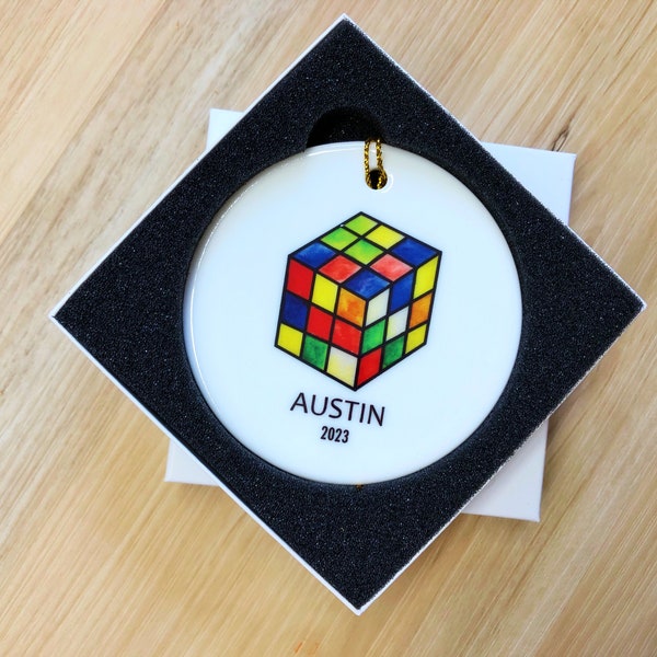 Rubiks Cube Watercolor - Ceramic Christmas Ornament