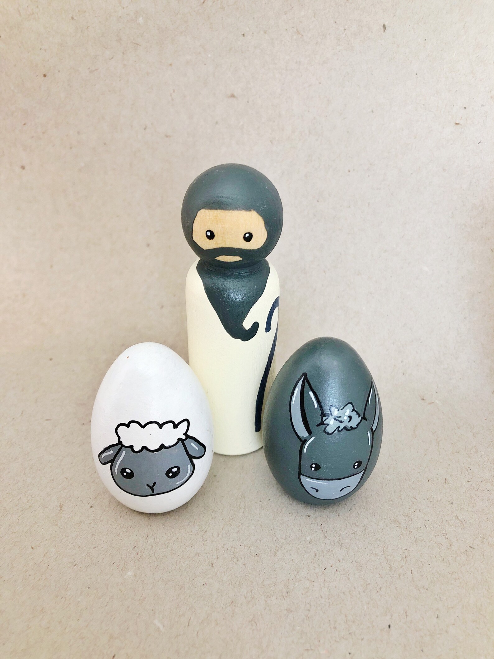 Wooden Peg Doll Nativity Set - Gold and Neutral - Etsy