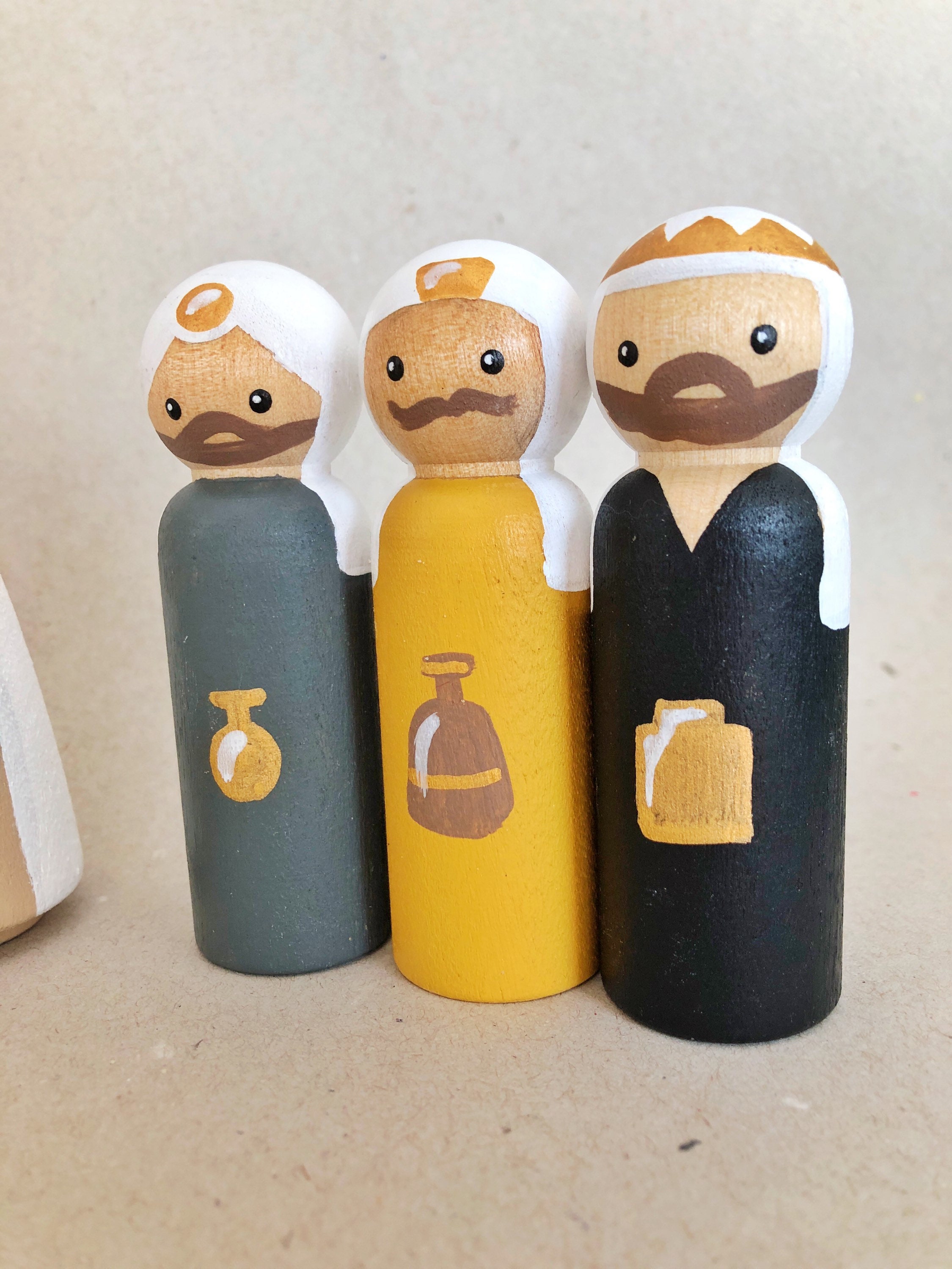 Wooden Peg Doll Nativity Set - Gold and Neutral - Etsy