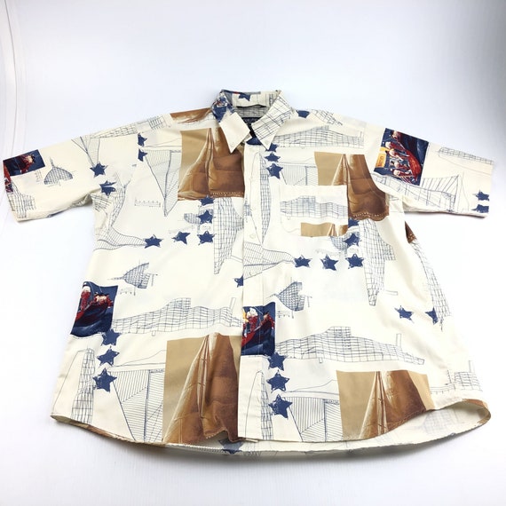 Vintage Nautica large print graphic button down sh