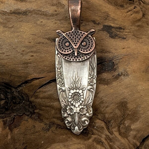 International Silver Prelude Silverplate pattern spoon handle owl pendant