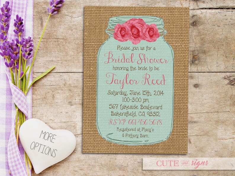 Mason Jar Bridal Shower Invitation Rustic Burlap Floral Barn Etsy