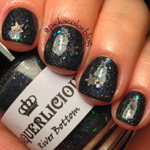 River Bottom - Gray Grey Shimmer Jelly Star Glitter Custom Indie Nail Polish