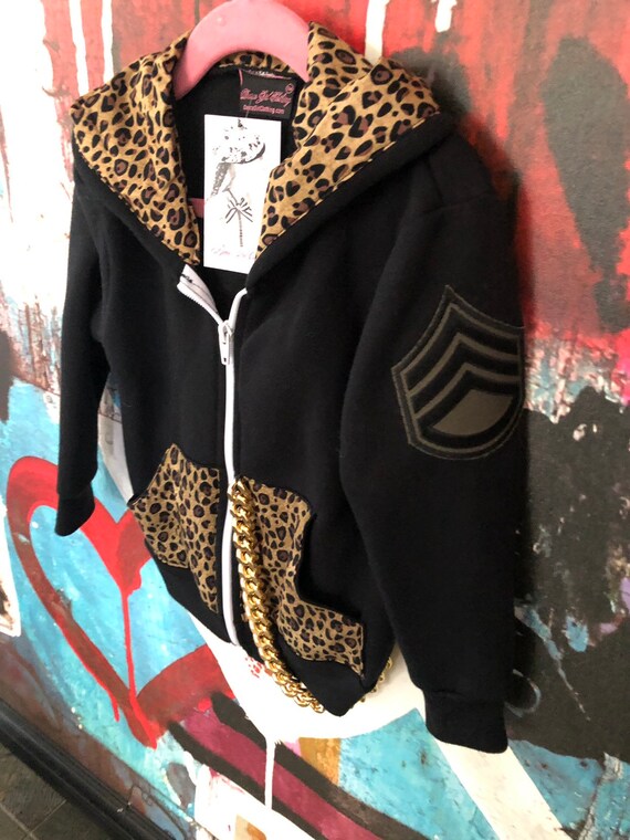 black hoodie with leopard print