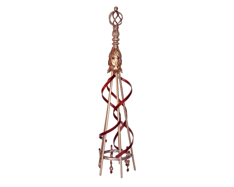 Tabletop Metal Christmas Centerpiece Embellished w Deep Red Ribbons FREE Flamelss Candle!