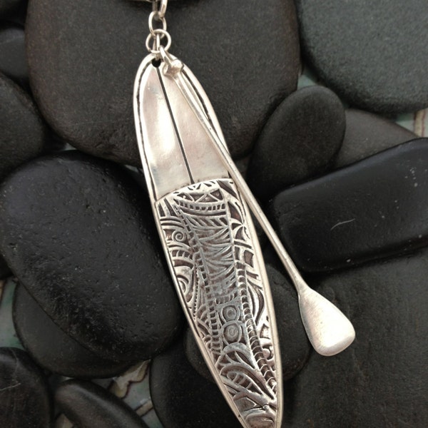 Handmade Sterling Silver Stand Up Paddle Board with Paddle Pendant, SUP Pendant, SUP Gift, Birthday, Christmas