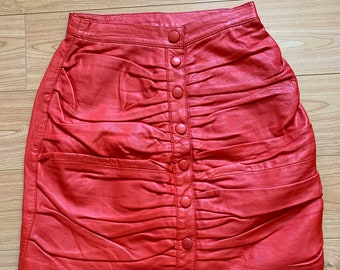 Red Leather Mini Skirt XS