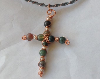 Agate Cross Pendant, Wire Wrapped Cross Pendant, Wire Wrapped Pendant