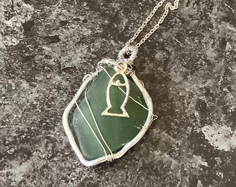 Green Sea Glass Pendant: Silver Fish Charm Necklace