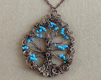 Yggdrasil Tree of Life Pendant: Copper Wire & Turquoise Beads