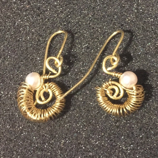 Nautilus Earrings, Nautilus and Pearl Earrings, Wire Sea Shell Earrings