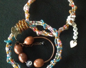 Beaded Bracelet Bundle: 'Love' Letter Beads, 8 Ball Charm