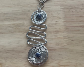 Hammered Metal Celtic Spiral Sodalite Pendant Necklace